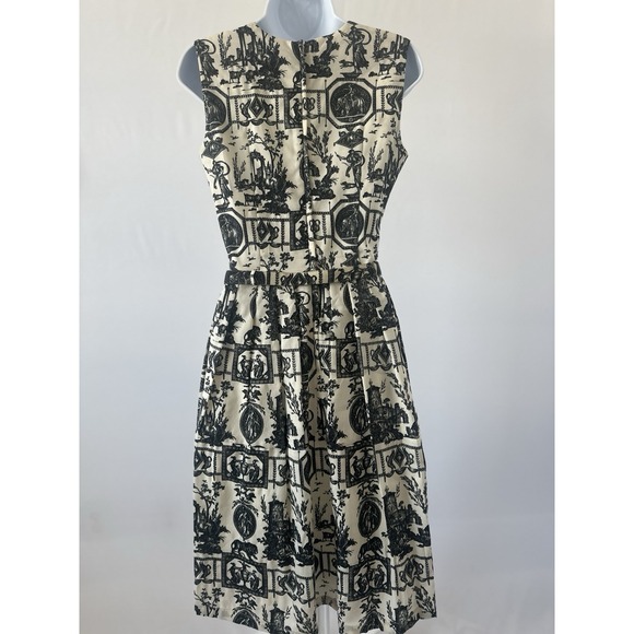 SAMANTHA SUNG  Black and Ivory Ancient Roman Print A Line Dress, Sz: 4 (b43) - Picture 3 of 13